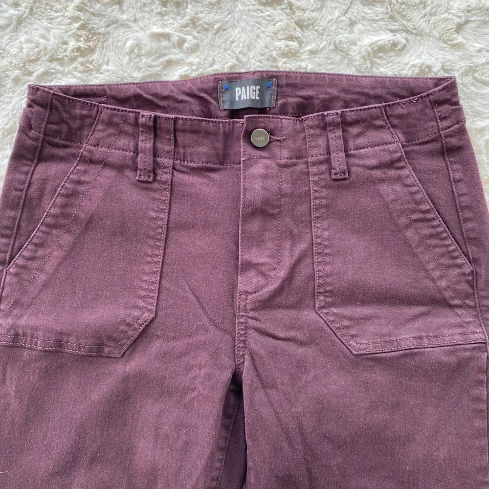 PAIGE Mayslie Jogger Pants Women 28 Maroon Utility Cargo Ankle Zip Stretch
